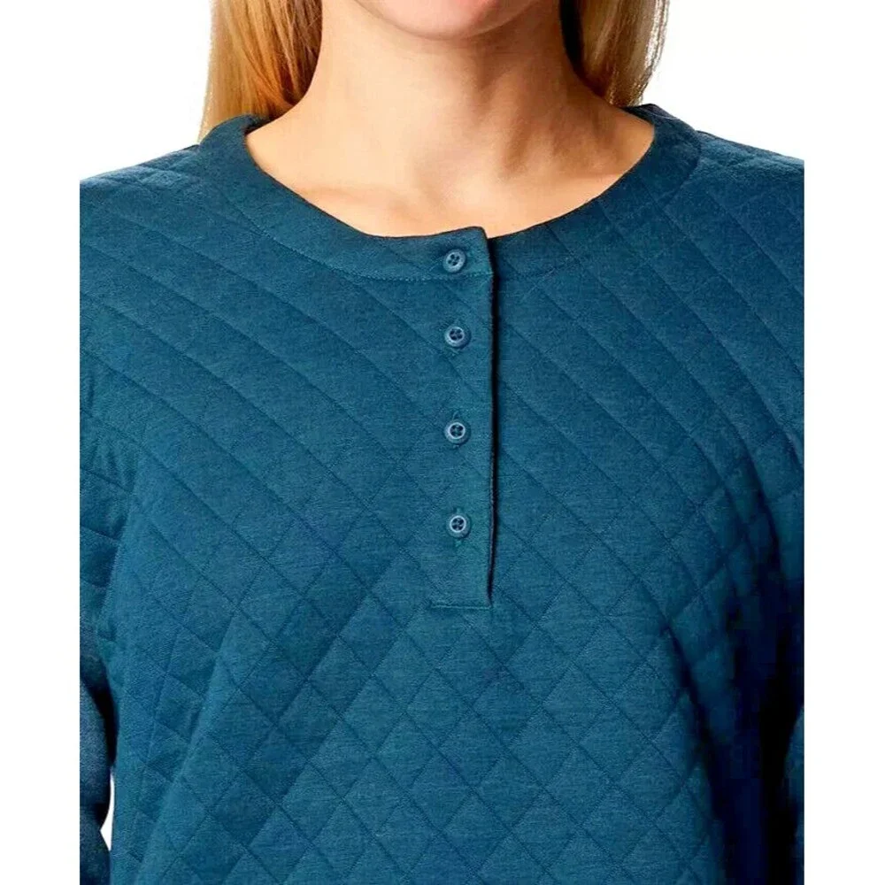 Columbia Women's Hart Mountain Quilted Crewneck  Sweater Top Night Wave Green S